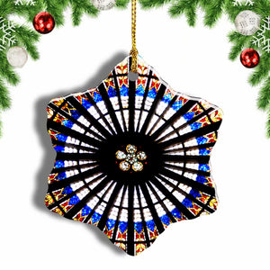 France Cathedral Rosette Windows Strasbourg Alsace Christmas Ornament 3 Inches Snow