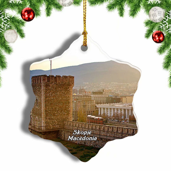 Kale Fortress Skopje Macedonia Christmas Ornament 3 Inches Snow