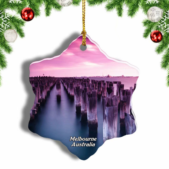 Australia Princes Pier Melbourne Christmas Ornament 3 Inches Snow