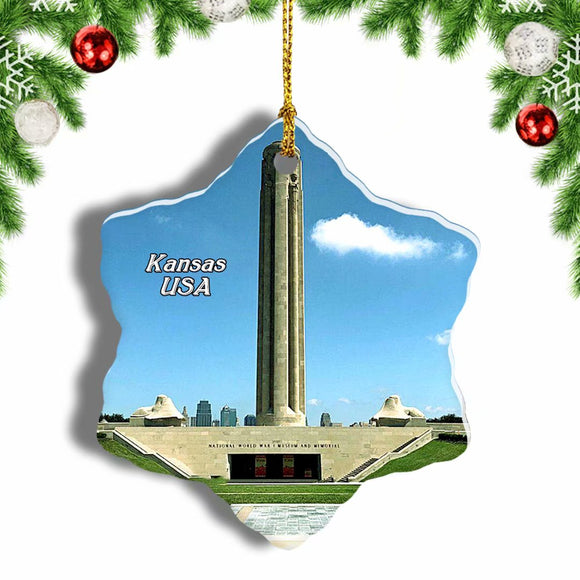 USA America National WWI Museum and Memorial Kansas Christmas Ornament 3 Inches Snow