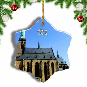 Czech St Bartholomew's Cathedral Pilsen Christmas Ornament 3 Inches Snow