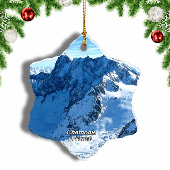 France Aiguille du Midi Chamonix Alps Christmas Ornament 3 Inches Snow