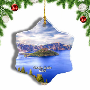 America USA Crater Lake Oregon Christmas Ornament 3 Inches Snow