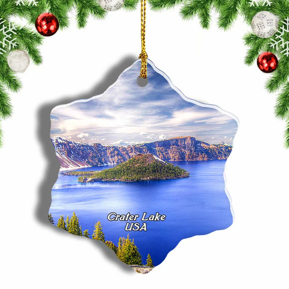 America USA Crater Lake Oregon Christmas Ornament 3 Inches Snow