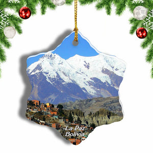 Bolivia La Paz Andes Christmas Ornament 3 Inches Snow