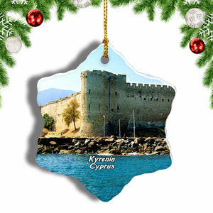 Kyrenia Castle Cyprus Christmas Ornament 3 Inches Snow