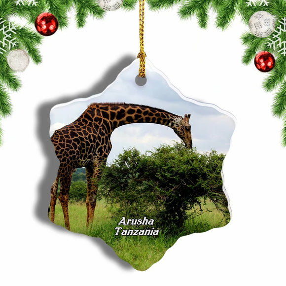 Giraffe Arusha Tanzania Christmas Ornament 3 Inches Snow