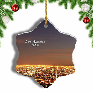 USA America Griffith Observatory  Los Angeles Christmas Ornament 3 Inches Snow