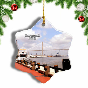 USA America Savannah Historic District Savannah Christmas Ornament 3 Inches Snow