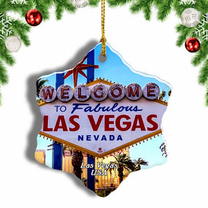 America USA Sign Las Vegas Christmas Ornament 3 Inches Snow