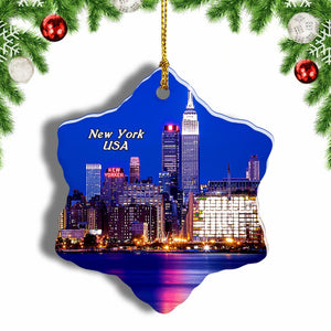 America USA Skyline New York Christmas Ornament 3 Inches Snow