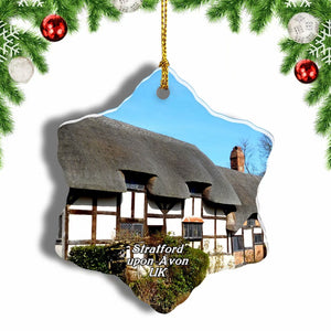 UK England Anne Hathaway's Cottage & Gardens Stratford-upon-Avon Christmas Ornament 3 Inches Snow