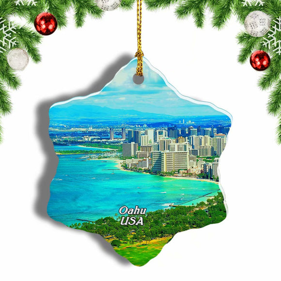 USA America Oahu Hawaii Christmas Ornament 3 Inches Snow