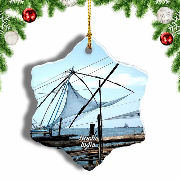 India Chinese Fishing Nets Kochi Christmas Ornament 3 Inches Snow