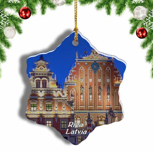 Latvia Night Town Hall Christmas Ornament 3 Inches Snow