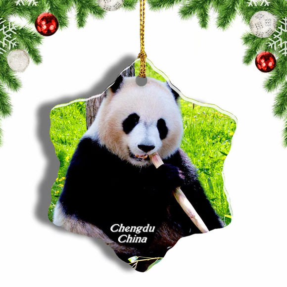 China Panda Chengdu Christmas Ornament 3 Inches Snow