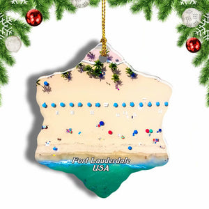 USA America Fort Lauderdale Beach Christmas Ornament 3 Inches Snow