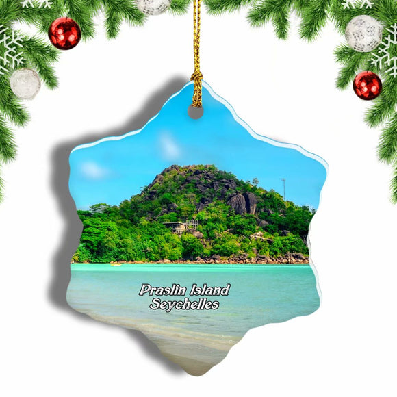 Praslin Island Seychelles Christmas Ornament 3 Inches Snow