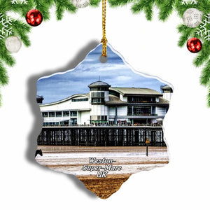 UK England Grand Pier Weston-Super-Mare Christmas Ornament 3 Inches Snow