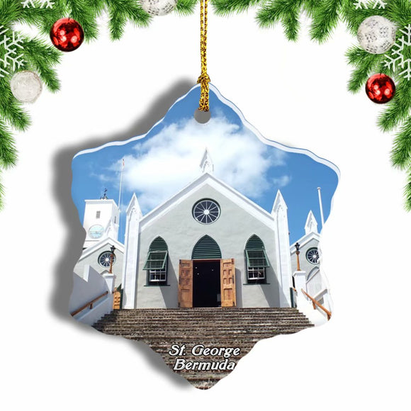 Bermuda St. Peter's Church St. George Christmas Ornament 3 Inches Snow