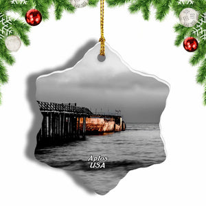 America USA Beach Aptos Christmas Ornament 3 Inches Snow