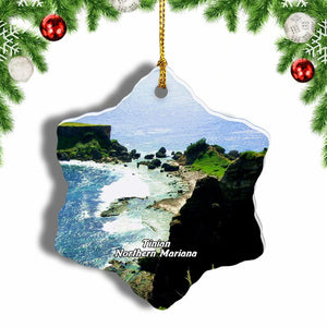 Taga Beach Tinian Northern Mariana USA Christmas Ornament 3 Inches Snow