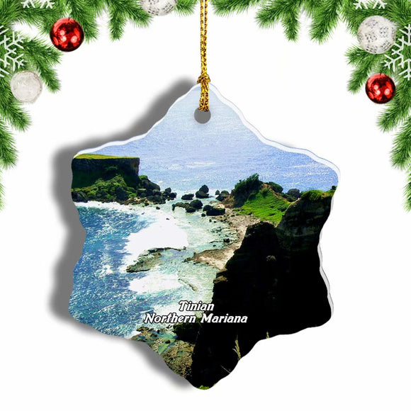 Taga Beach Tinian Northern Mariana USA Christmas Ornament 3 Inches Snow