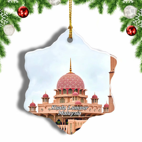 Malaysia Pink Mosque Kuala Lumpur Christmas Ornament 3 Inches Snow