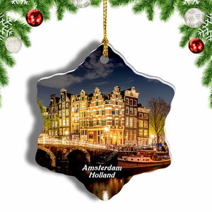 Netherlands Holland Amsterdam Bridge Christmas Ornament 3 Inches Snow