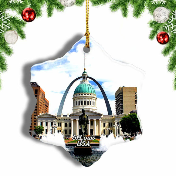 USA America Gateway Arch Old Courthouse St. Louis Christmas Ornament 3 Inches Snow