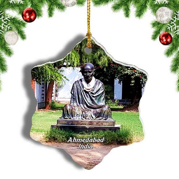 India Gandhi Ashram Ahmedabad Christmas Ornament 3 Inches Snow