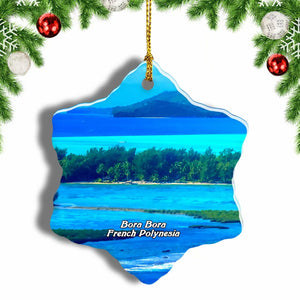 Bora Bora French Polynesia Christmas Ornament 3 Inches Snow