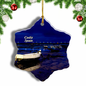 Spain Caleta Beach Cadiz Christmas Ornament 3 Inches Snow