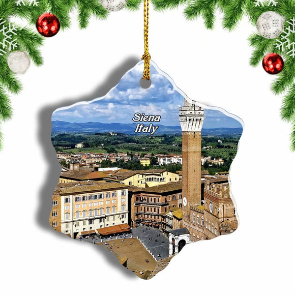 Italy Field Square Mangia Tower Siena Christmas Ornament 3 Inches Snow