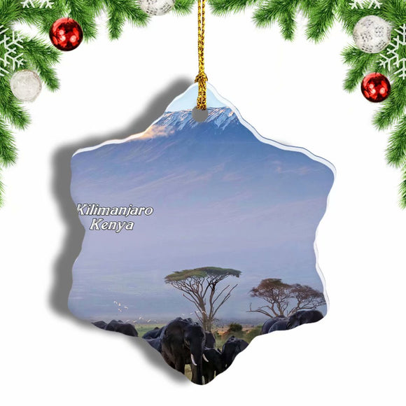 Kenya Kilimanjaro Amboseli Elephant Christmas Ornament 3 Inches Snow