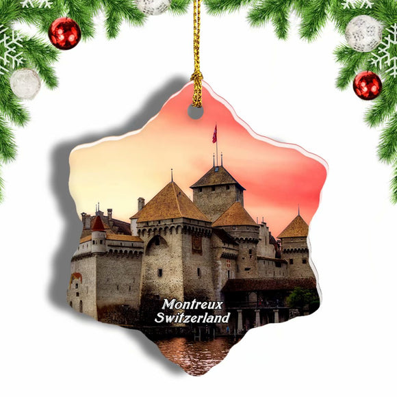 Switzerland Chillon Castle Montreux Christmas Ornament 3 Inches Snow