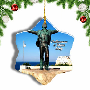 Italy Statue of Domenico Modugno Polignano a Mare Christmas Ornament 3 Inches Snow