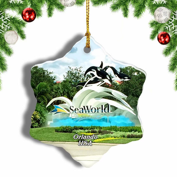 USA America SeaWorld Orlando Christmas Ornament 3 Inches Snow