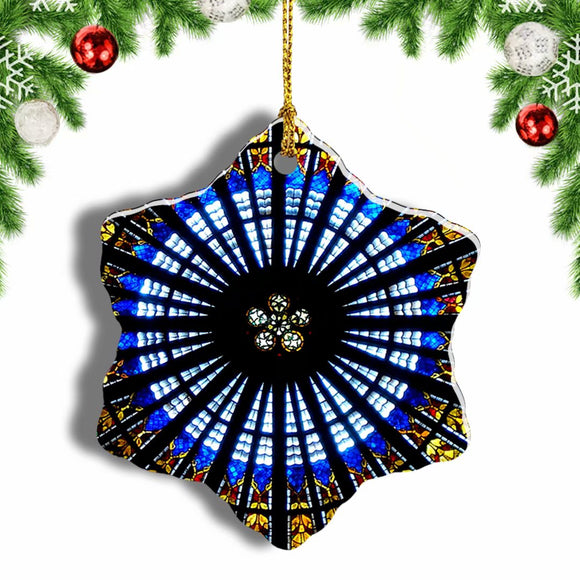 France Rose Window Strasbourg Cathedral Christmas Ornament 3 Inches Snow