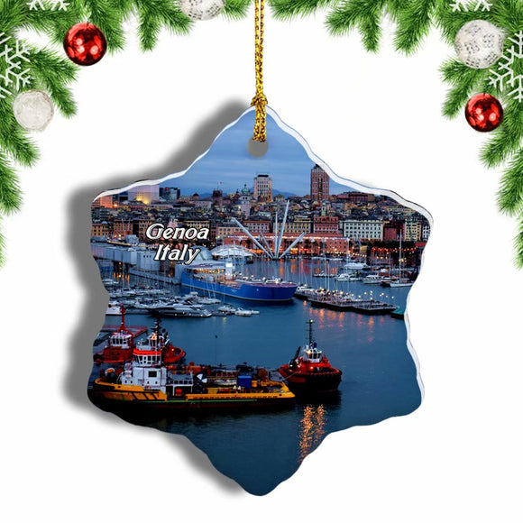 Italy Old Harbour Genoa Christmas Ornament 3 Inches Snow