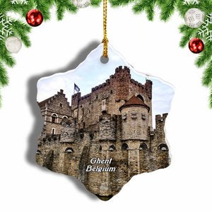 Belgium Gravensteen Castle Ghent Christmas Ornament 3 Inches Snow