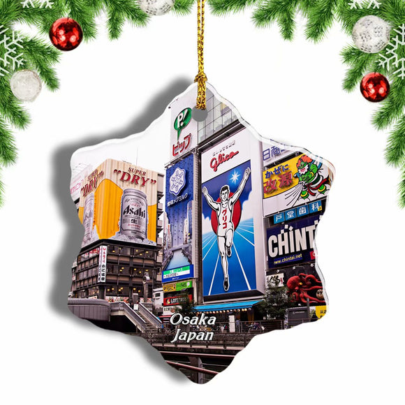 Dotonbori Osaka Japan Christmas Ornament 3 Inches Snow