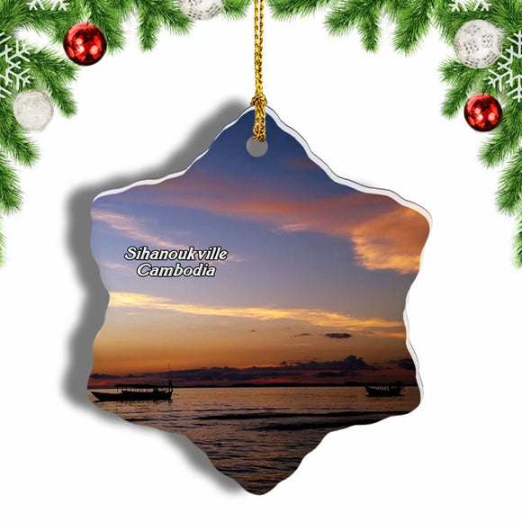 Cambodia Otres Beach Sihanoukville Christmas Ornament 3 Inches Snow