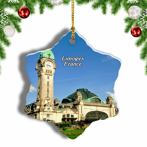 France Limoges Railway Station Christmas Ornament 3 Inches Snow