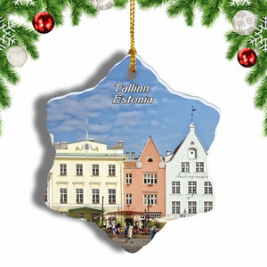 Estonia Tallinn Town Hall Square Christmas Ornament 3 Inches Snow