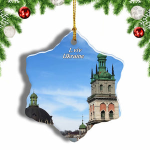 Ukraine Megalopolis Lviv Christmas Ornament 3 Inches Snow