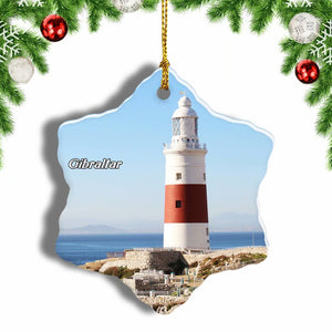 Gibraltar Lighthouse Christmas Ornament 3 Inches Snow