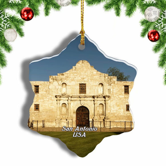 USA America The Alamo San Antonio Christmas Ornament 3 Inches Snow