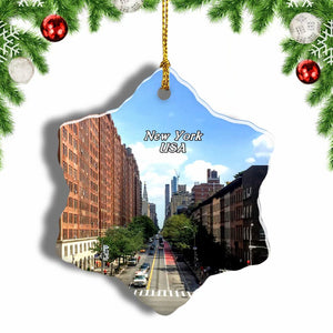 USA America The High Line New York Christmas Ornament 3 Inches Snow