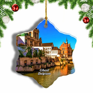 Belgium Ghent Canal Christmas Ornament 3 Inches Snow